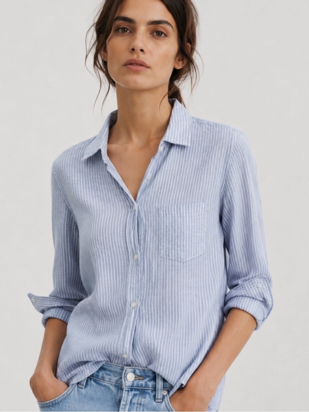 Nili Lotan Blue Pinstripe Button-Down Shirt